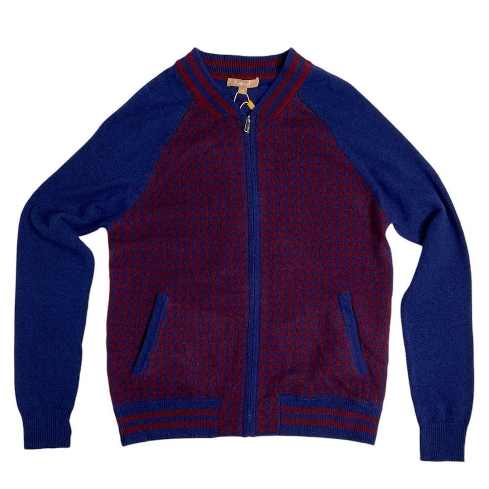 Kier + J Red and Blue Cashmere Full Zip Sweater Size Medium